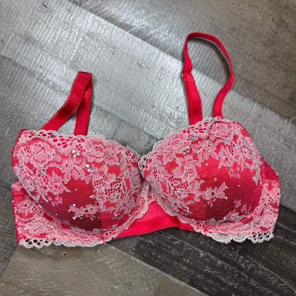 Victoria's Secret Red Lace Dream Angels Lined Demi Bra 32D